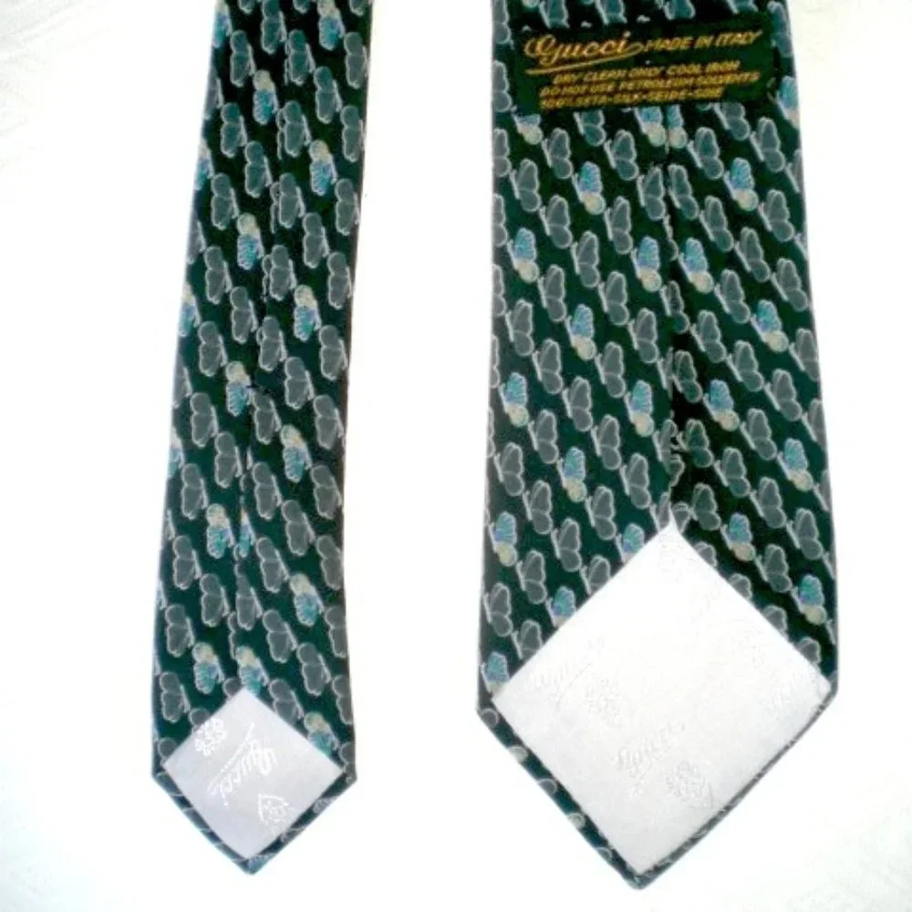 Gucci Italy black gray silk butterfly print tie